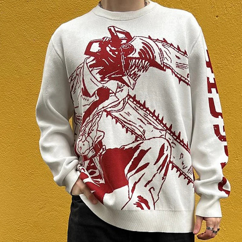 Chainsaw Man Denji's Rage Hanknittedted Crewneck Sweater