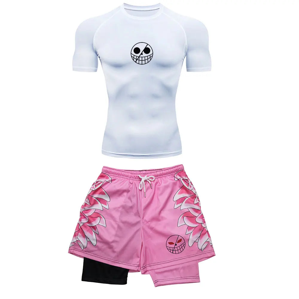 One Piece Doflamingo Joker's Domain Gym Compression Rash Guard Set