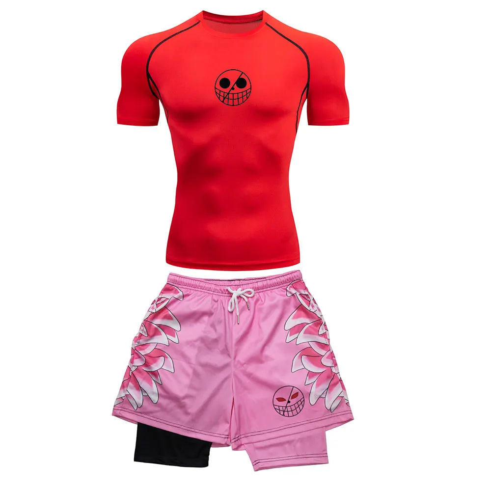 One Piece Doflamingo Joker's Domain Gym Compression Rash Guard Set