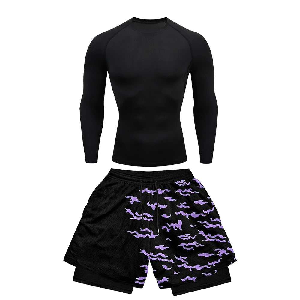 Naruto Sasuke Cursed Seal Awakening Long Sleeve Compression Rash Guard Set