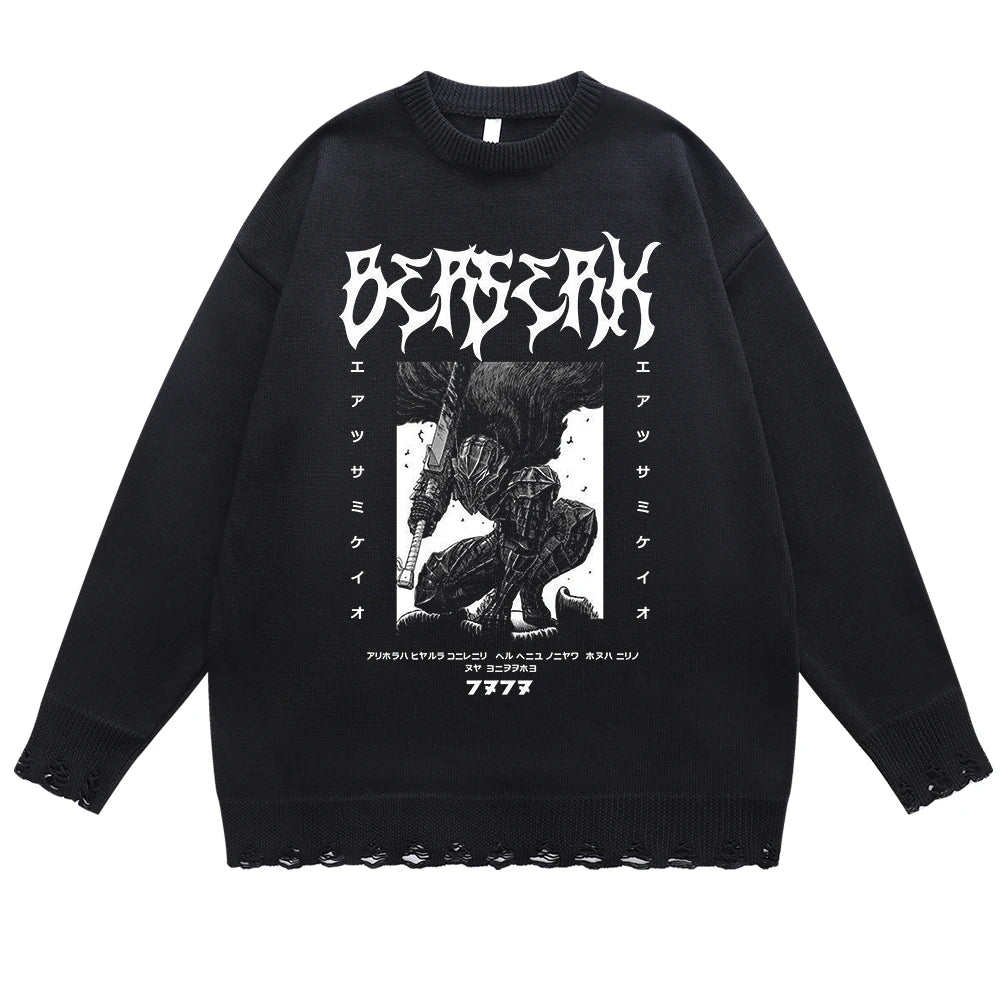 Berserk Guts's Rage Longsleeve Crewneck Hanknitted Sweater
