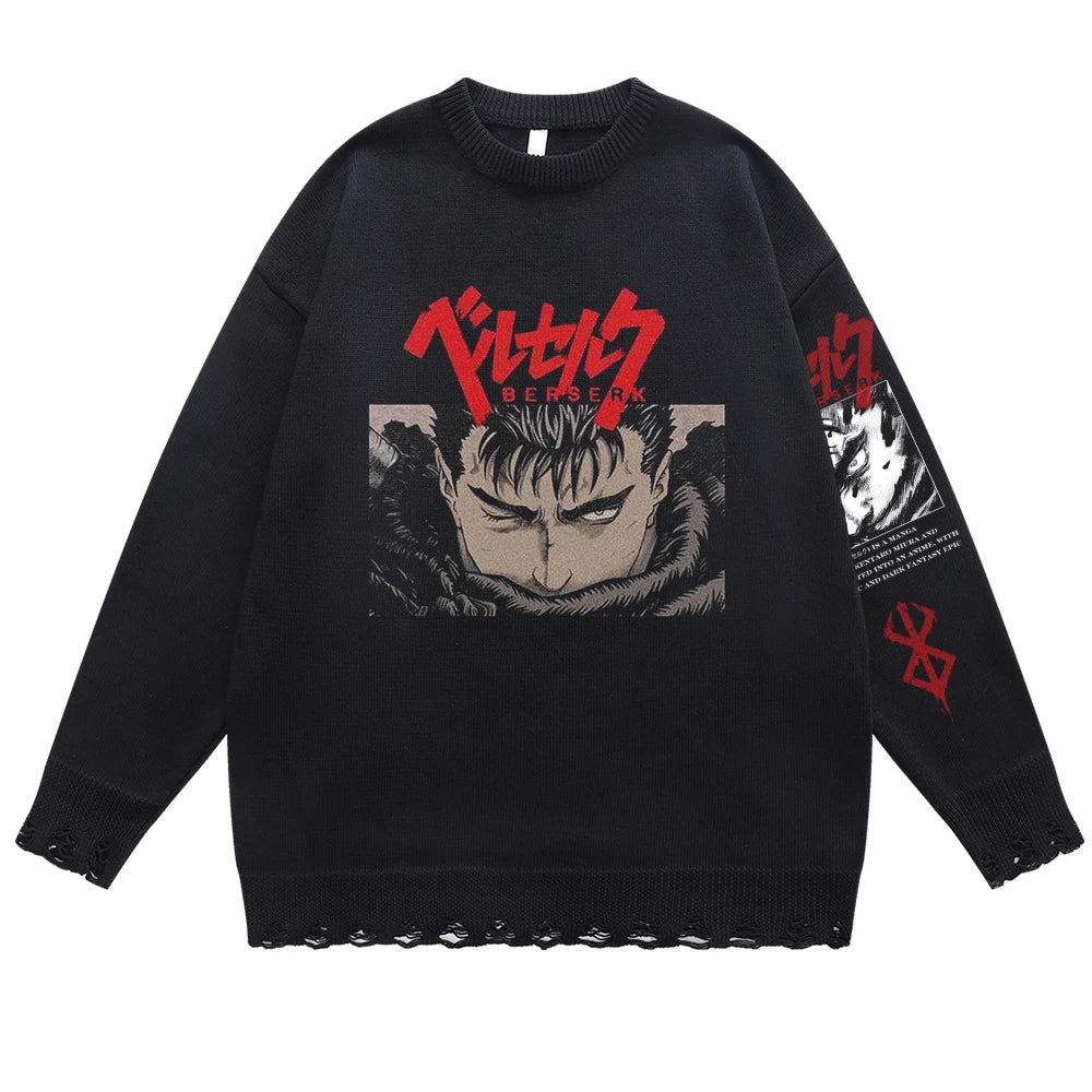 Berserk Guts's Fury Hanknitted Longsleeve Crewneck Sweater