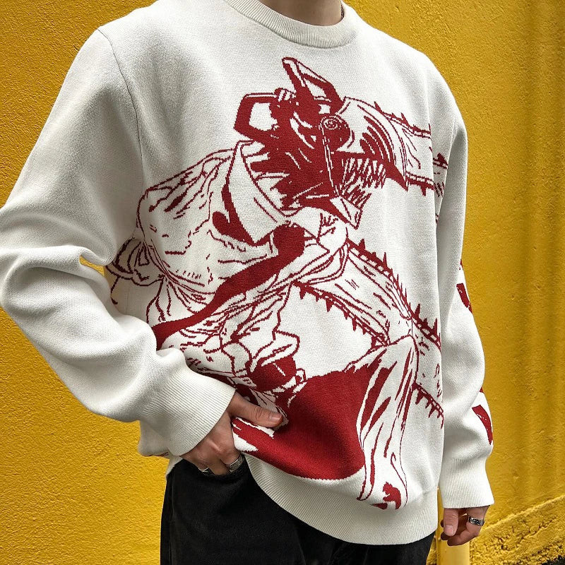 Chainsaw Man Denji's Rage Hanknittedted Crewneck Sweater