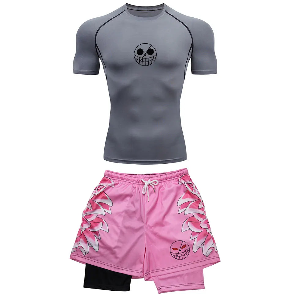 One Piece Doflamingo Joker's Domain Gym Compression Rash Guard Set