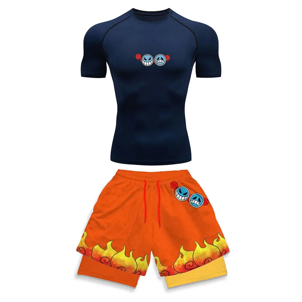 One Piece Ace Fire Fist Legacy Gym Compression Rash Guard Set