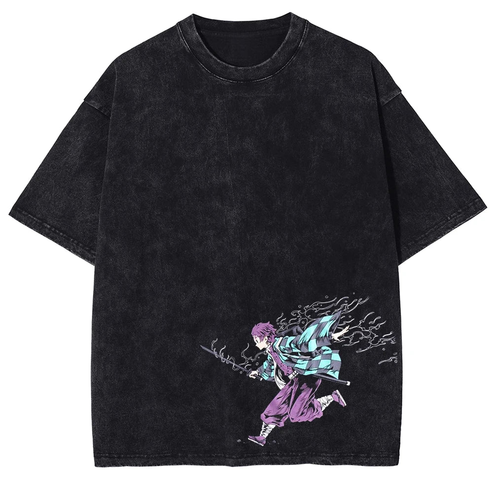 Demon Slayer Tanjiro's Run Oversized Vintage Shirt