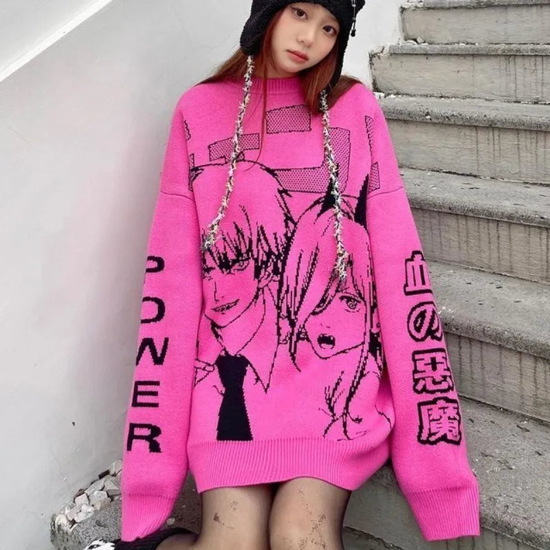 Chainsaw Man Denji & Power Chaotic Duo Oversized Handknit Sweater