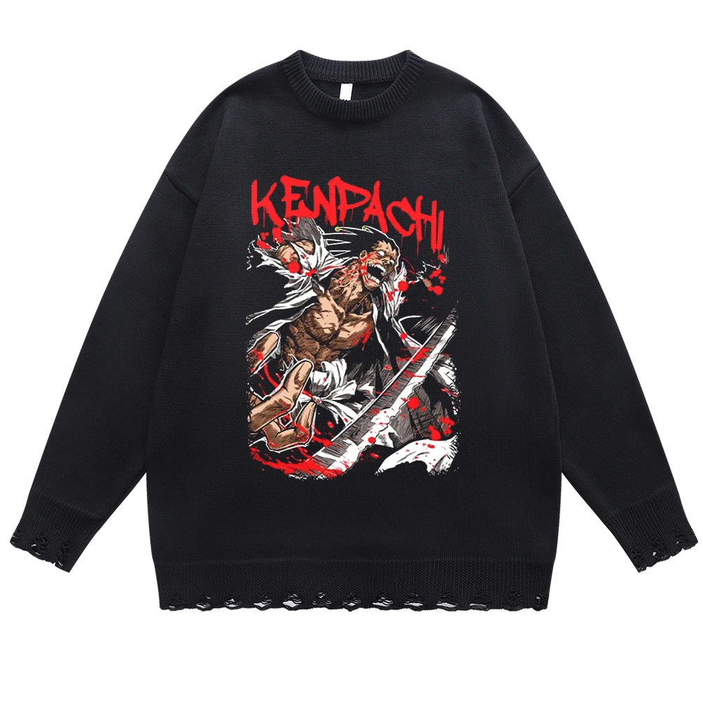 Bleach Kenpachi's Fury Handknit Longsleeve Crewneck Sweater