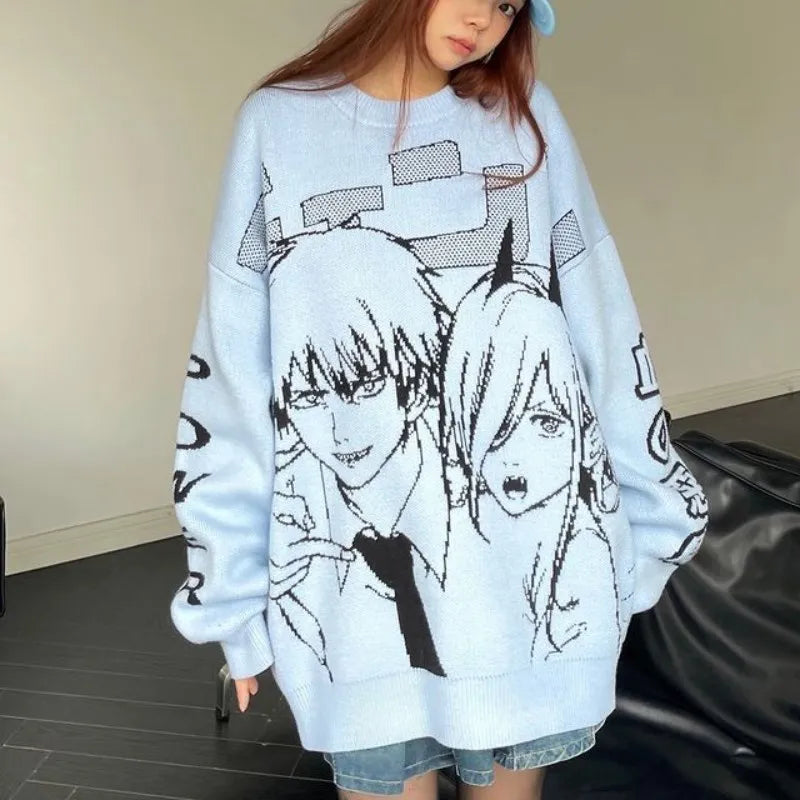 Chainsaw Man Denji & Power Chaotic Duo Oversized Handknit Sweater