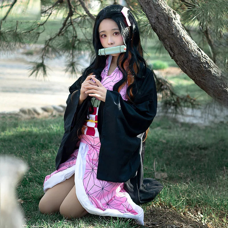 Demon Slayer Nezuko Pink Kimono Robe Cosplay & Halloween Costume