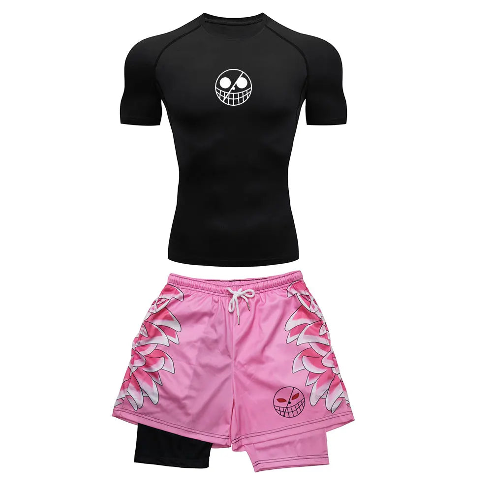 One Piece Doflamingo Joker's Domain Gym Compression Rash Guard Set