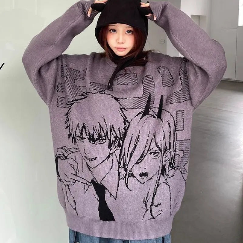 Chainsaw Man Denji & Power Chaotic Duo Oversized Handknit Sweater