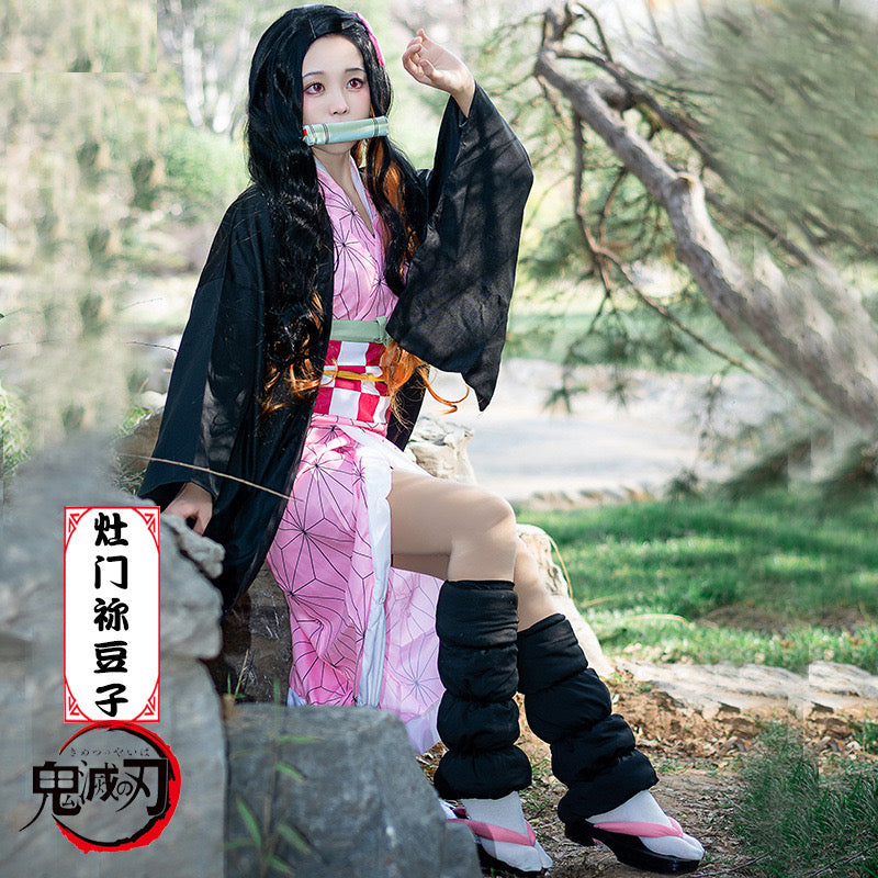 Demon Slayer Nezuko Pink Kimono Robe Cosplay & Halloween Costume