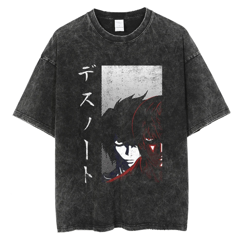 Light Death Note Merch Death Note Light & L Mastermind Duel Oversized Vintage T-Shirt