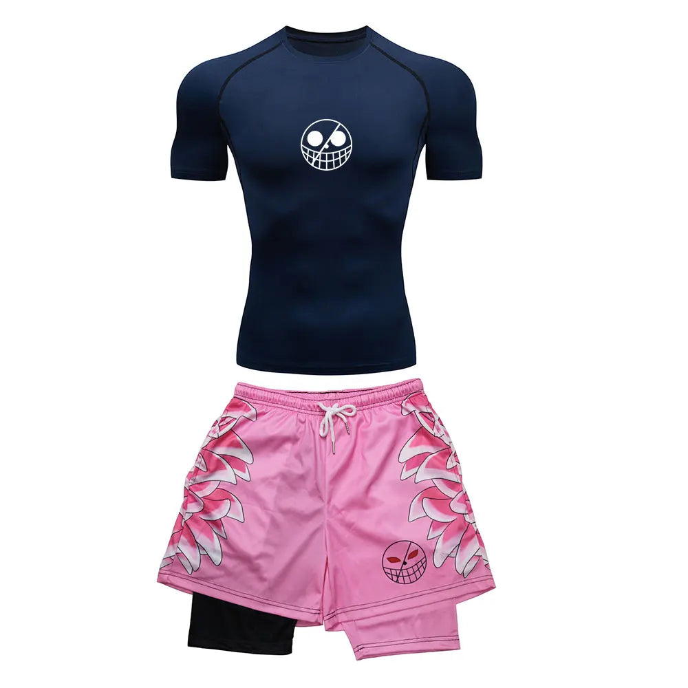 One Piece Doflamingo Joker's Domain Gym Compression Rash Guard Set